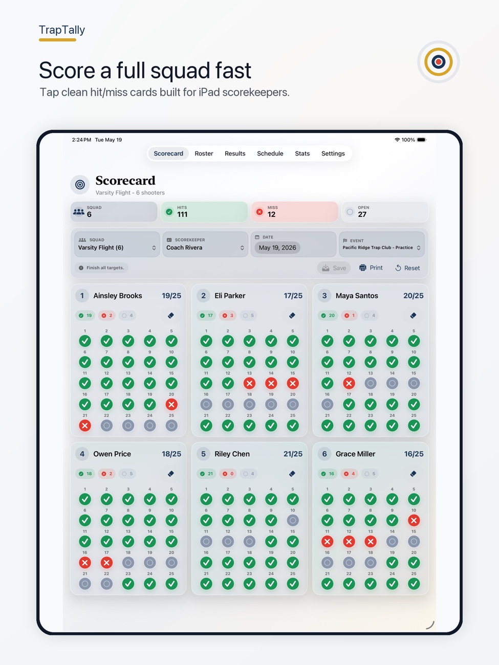 TrapTally scorecard screen